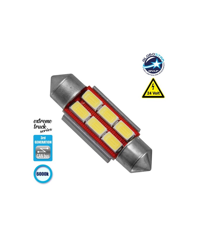 Σωληνωτός LED Extreme Truck Series Can-Bus 3ης Γενιάς 36mm 4.5w 24V Ψυχρό Λευκό 6000k GloboStar 81342